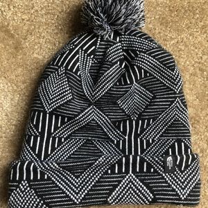North Face Black and White Winter Hat